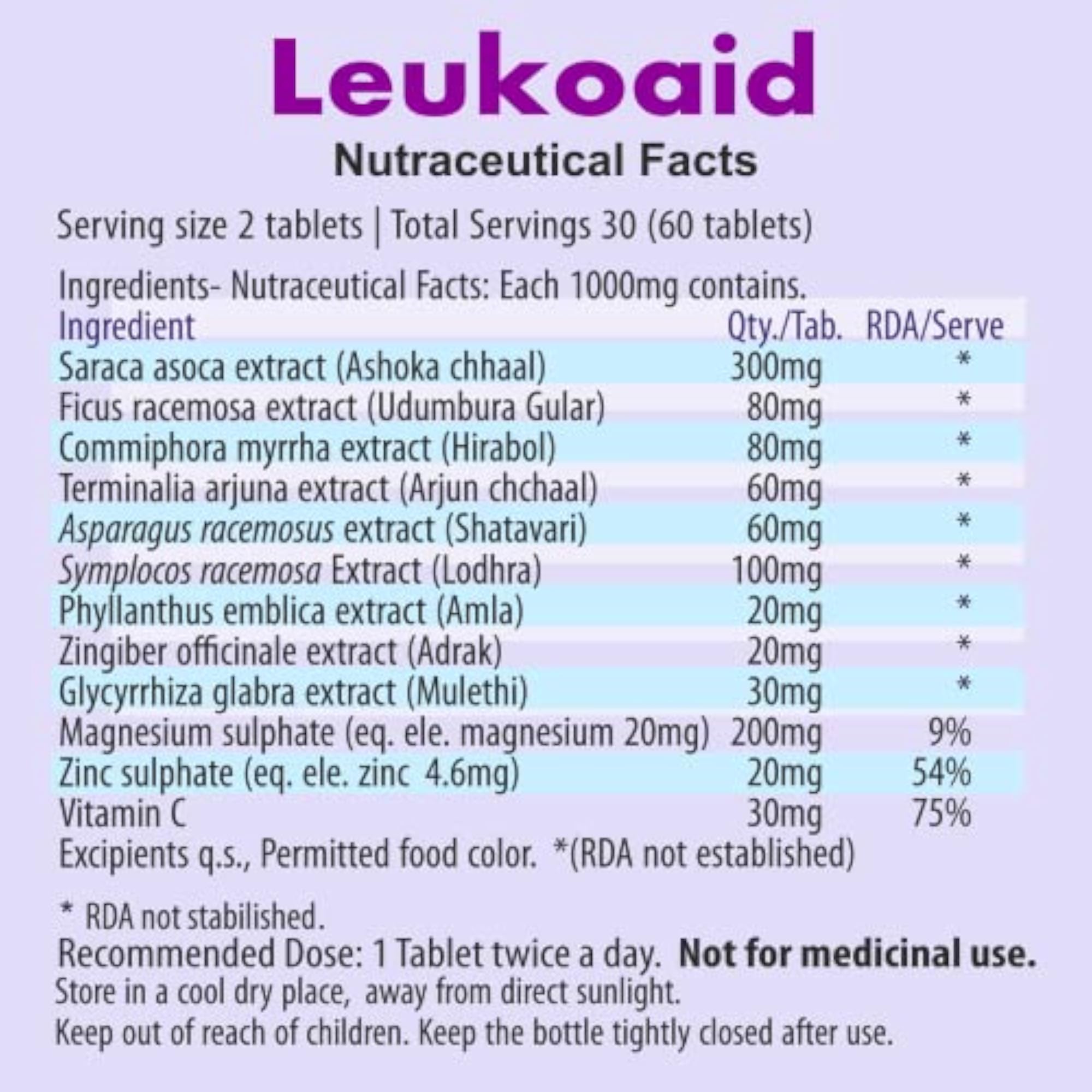 GYNESUTRA Leukoaid Herbal Supplement for Women, 60 Tablets
